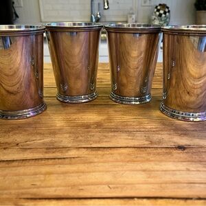 SET OF 4 BEADED SILVER MINT JULEP CUPS. INTERNATIONAL SILVER. 4.5” TALL X 3.5” W